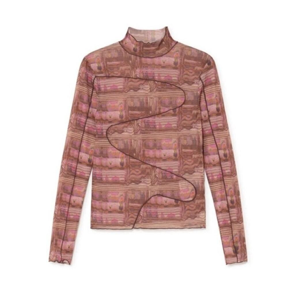 Paloma Wool Cometa Top Long Sleeve Dark Pink Abstract Swirl Print Size Small